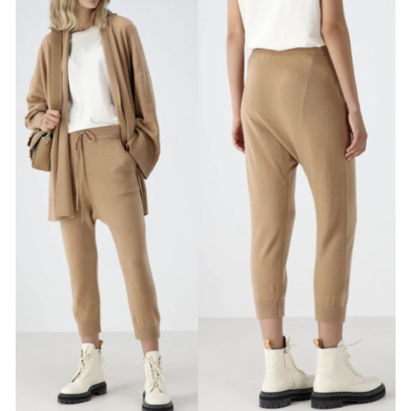 NWT Nili Lotan $595 Cashmere Paris Cropped Sweatpants Size M Camel #2F505 - Picture 1 of 12